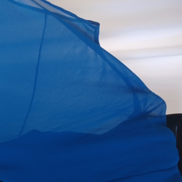 Express Blue  Sheer line Crepe Blouse, elastic waist - Picture 7 of 9